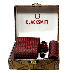 BLACKSMITH Men's Accessory Gift Box With Tie Pocket Square Cufflinks Lapel Pin